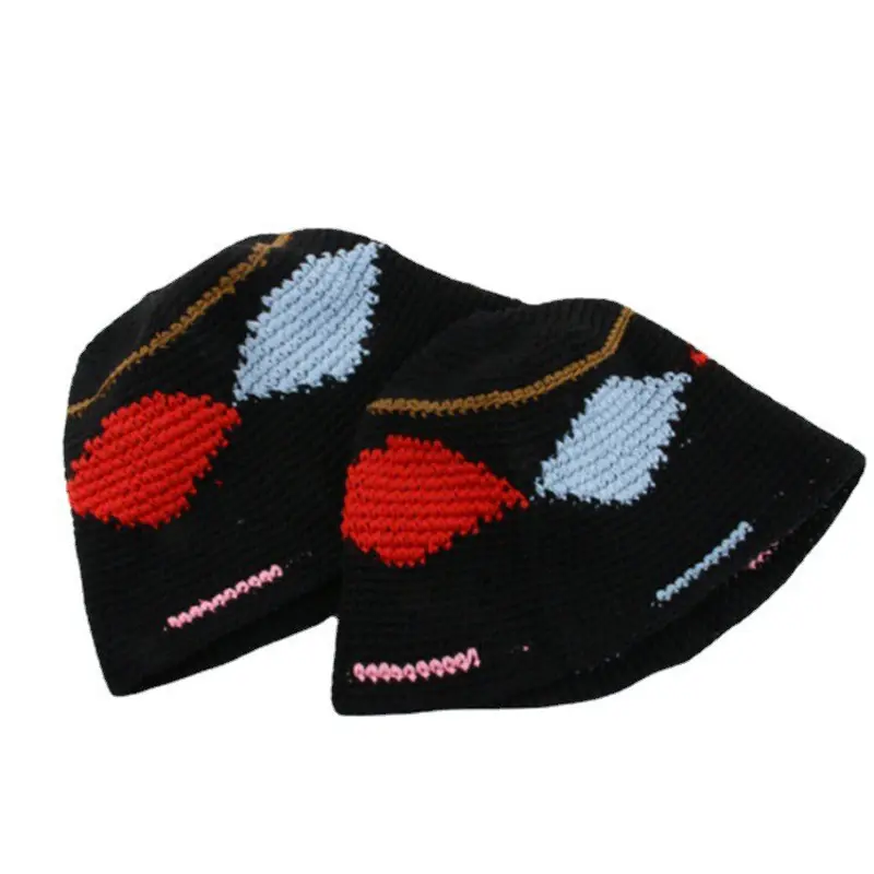 Knitted Mix-color Bucket Hats For Women Spring Summer Travel Sunshade Hat Female Crochet Fishermen Cap Outdoor Basin Cap Gorros