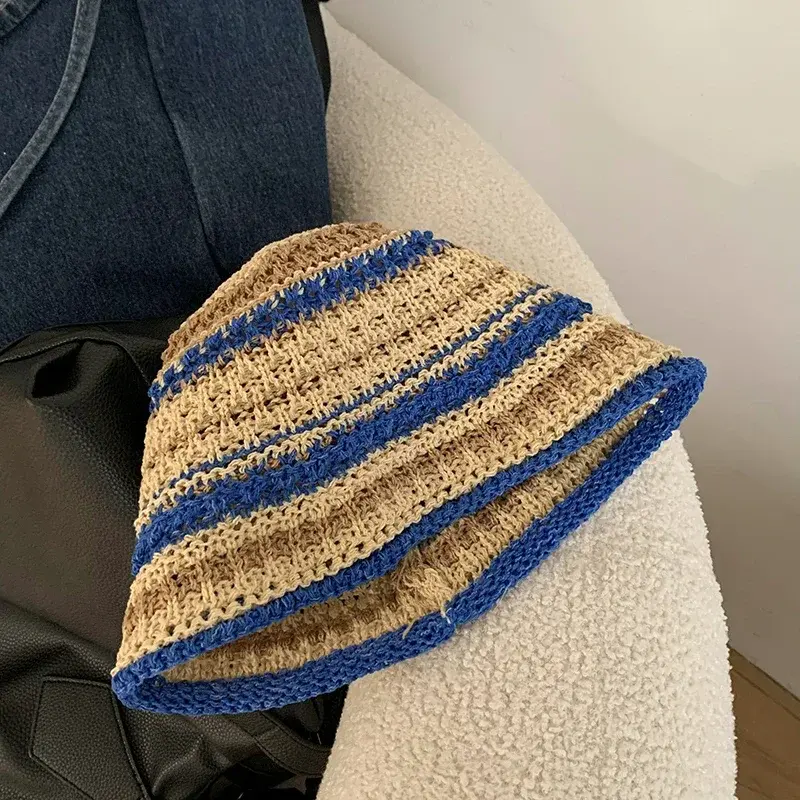 Color Woven Bucket Hats for Women Summer Japanese Show Face Small Versatile Vacation Sunshade Sun Protection Beach Sun Caps