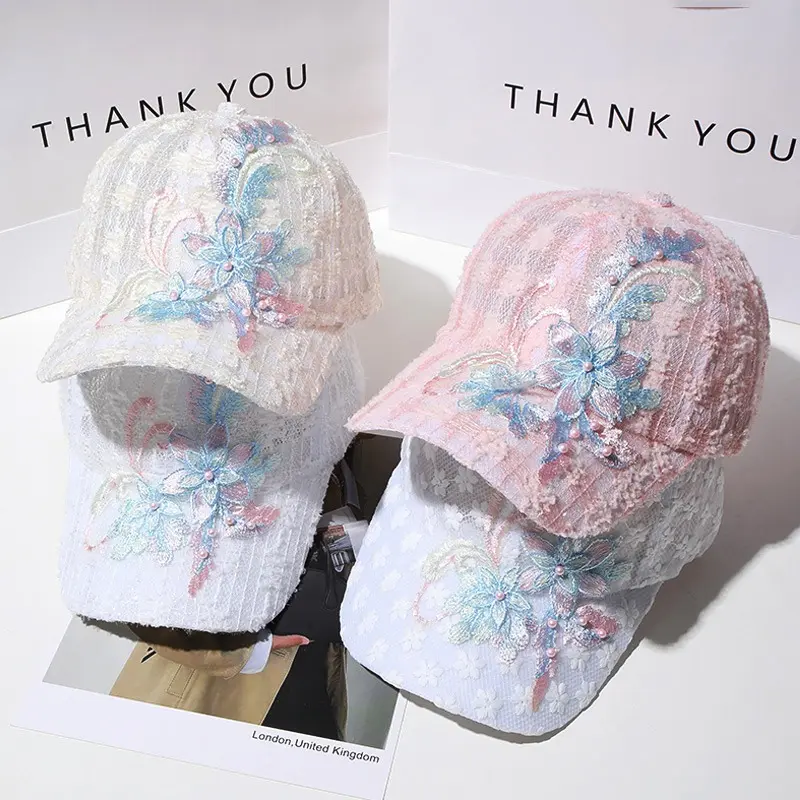 Korean Lace Flower Baseball Caps Women Summer Outdoor Travel Sunshade Sunscreen Versatile Show Face Small Breathable Sun Hat