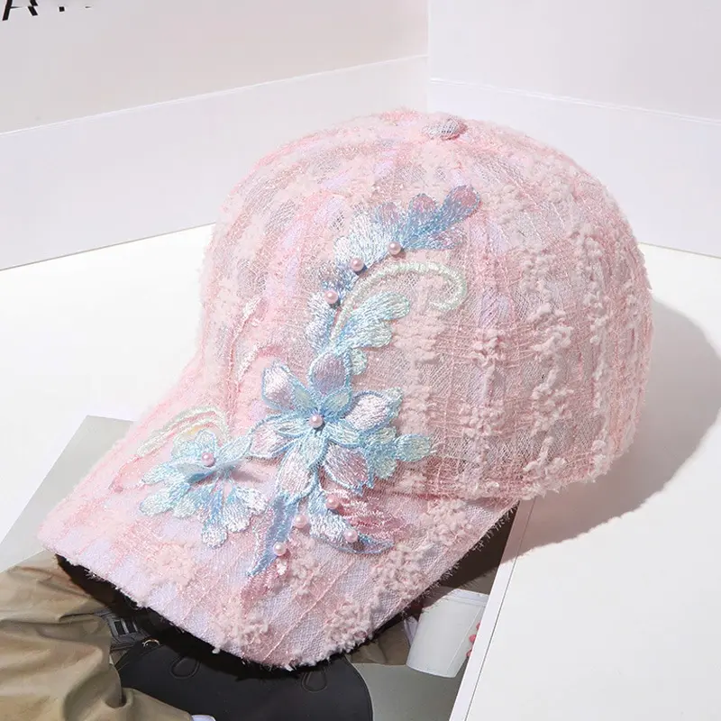 Korean Lace Flower Baseball Caps Women Summer Outdoor Travel Sunshade Sunscreen Versatile Show Face Small Breathable Sun Hat