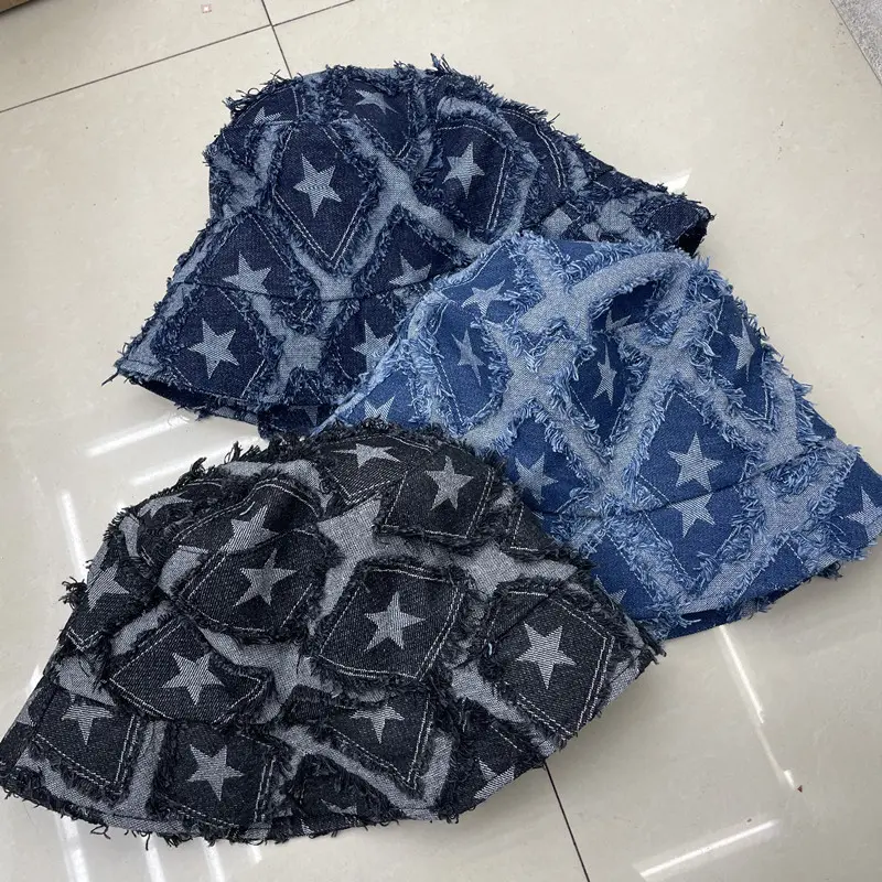 Spice Girl Niche Star Design Bucket Hat Spring and Summer Sunscreen Sun Cap American Casual Denim Basin Caps for Men and Women