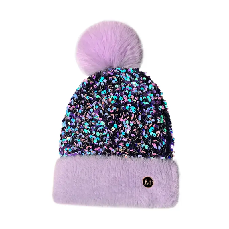 Winter Warm Knitted Hat Autumn/Winter Korean Versatile Glitter Sweet and Cute Dome Ear Protector Knitted Hat