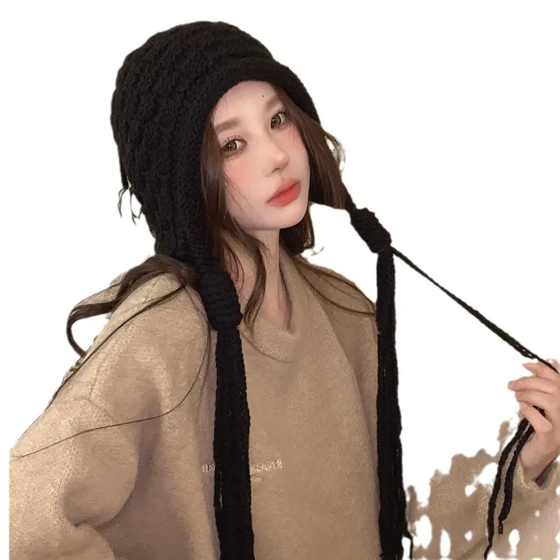Autumn and Winter Warmth Caps, Woolen Tassels, Cute Pullover Caps, Handmade Knitted Ear Protection Caps