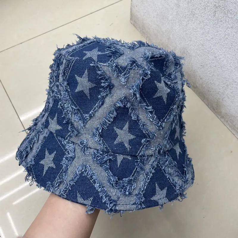 Spice Girl Niche Star Design Bucket Hat Spring and Summer Sunscreen Sun Cap American Casual Denim Basin Caps for Men and Women
