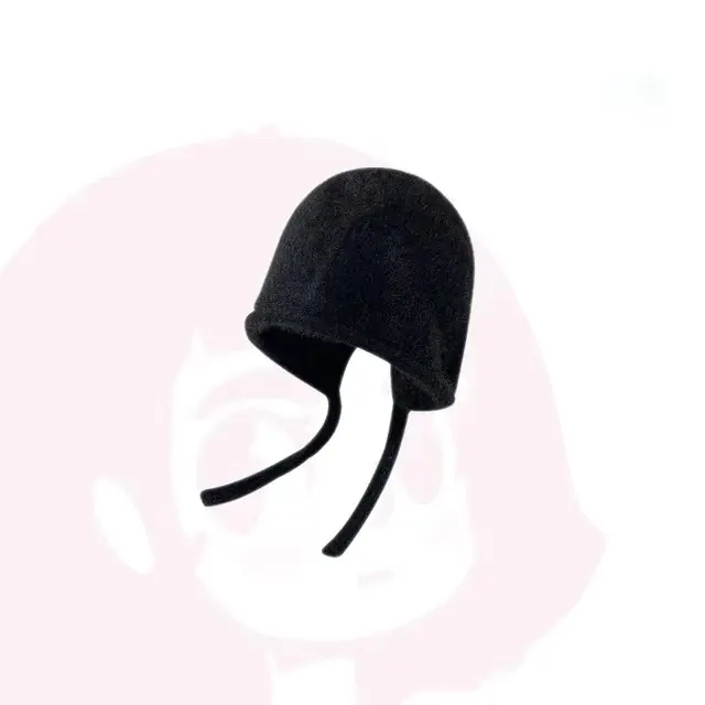 Cute woolen hat, pile up hat, female ear protection, one piece hat, tie up, warm mesh, red wrap head hat, trendy