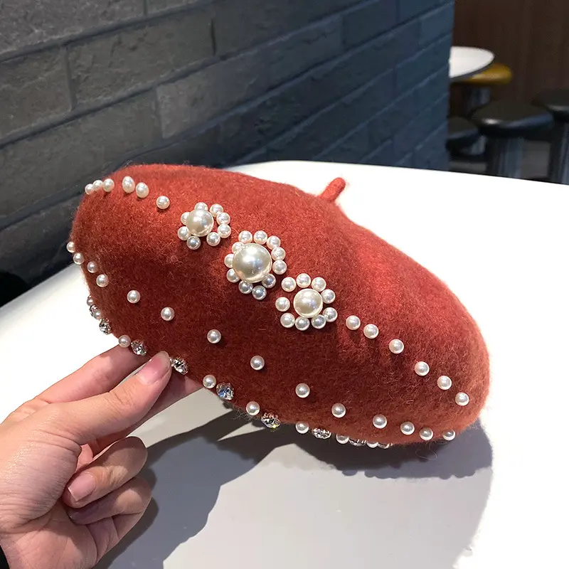 Autumn And Winter Wool, Pearl, Rhinestone, Beret, Female Korean Version, Japanese Trendy And Fashionable Painter Hat