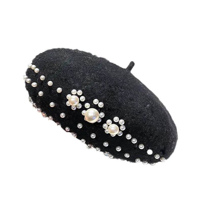 Autumn And Winter Wool, Pearl, Rhinestone, Beret, Female Korean Version, Japanese Trendy And Fashionable Painter Hat