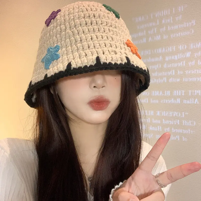 Knitted Fisherman Hat for Women In Autumn And Winter, Korean Version, Handmade Woolen Hat, Big Head, Water Bucket Hat
