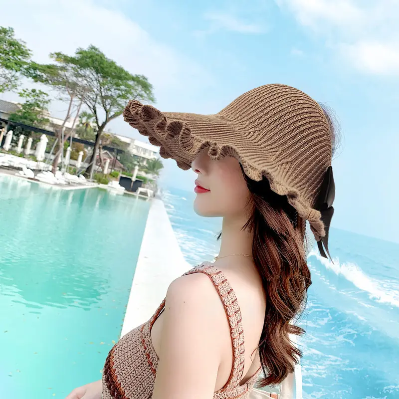 Sun Hat, Women's Large Brim, UV Resistant Shell, Hollow Top Hat, Linen Woven Hat, Sun Protection, Fnitted Fisherman's Hat, Summe