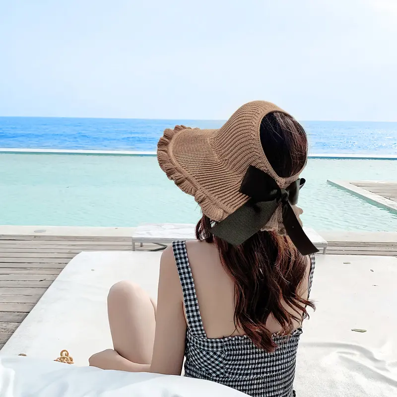 Sun Hat, Women's Large Brim, UV Resistant Shell, Hollow Top Hat, Linen Woven Hat, Sun Protection, Fnitted Fisherman's Hat, Summe