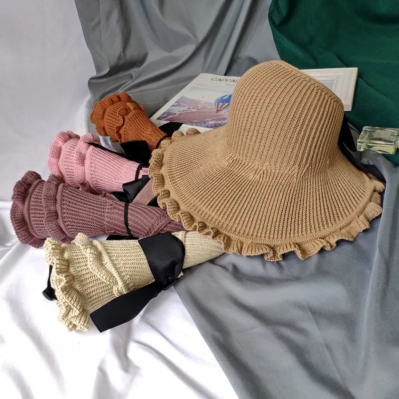 Sun Hat, Women's Large Brim, UV Resistant Shell, Hollow Top Hat, Linen Woven Hat, Sun Protection, Fnitted Fisherman's Hat, Summe