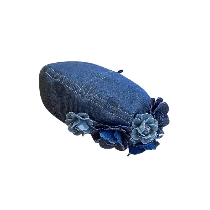 New Flower Denim Beret Hats Spring Autumn Female Trendy Women Camellia Painter Caps Casual Cotton Beanie Hats