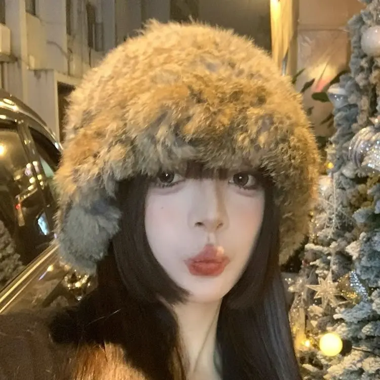 Rabbit Hair Hat Autumn and Winter Thickened Warmth and Cold Protection Hat Showy Face, Small Fur Ear Protection Fisherman's Hat
