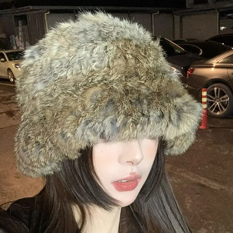 Rabbit Hair Hat Autumn and Winter Thickened Warmth and Cold Protection Hat Showy Face, Small Fur Ear Protection Fisherman's Hat