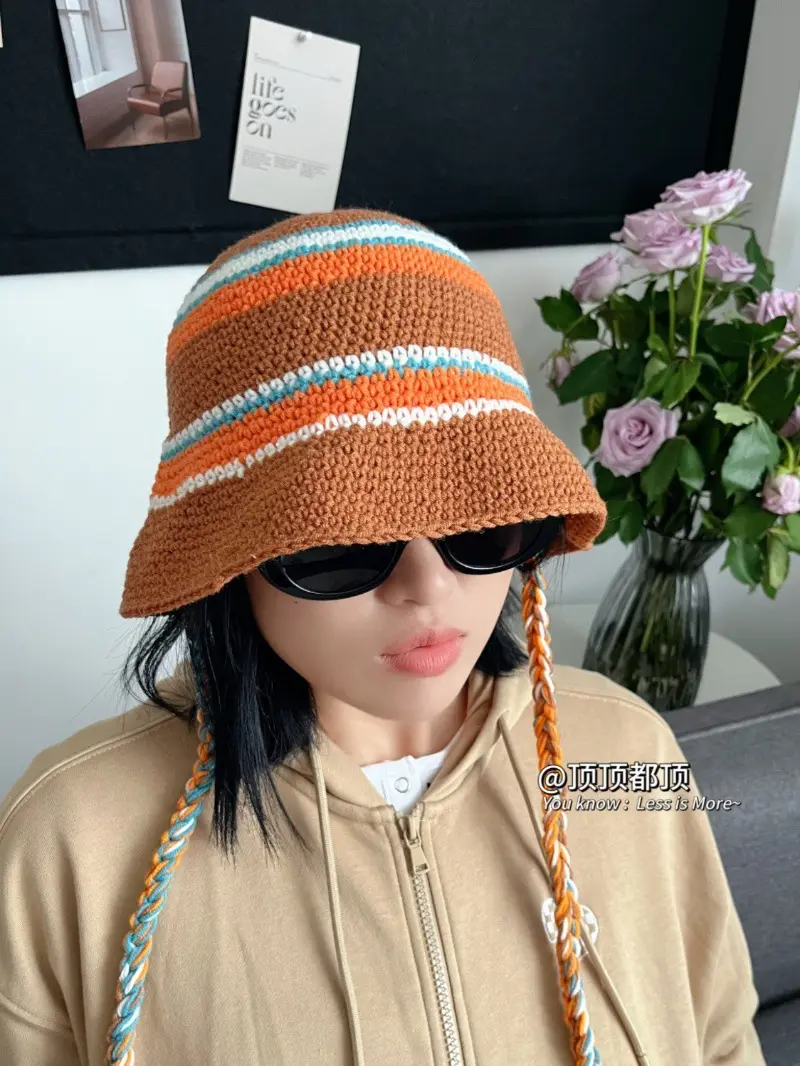 Korean Retro Contrasting Fisherman Hat 2024 New Autumn And Winter Basin Hat Handmade Crochet Colored Woven Hat