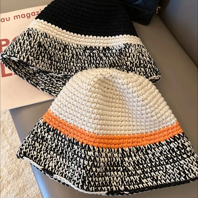 Japanese Knitted Bucket Hat Women's Autumn and Winter Big Head Waist Plain Face Covering Fisherman Hat Korean Versatile Bowl Hat