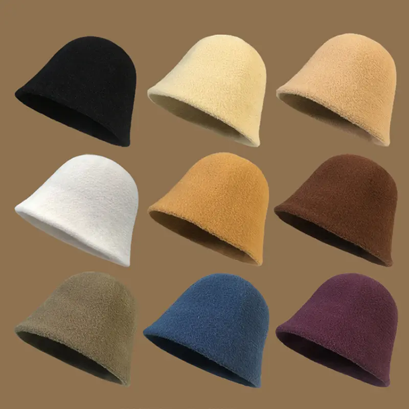 Korean Version Sticker Wool Knitted Fisherman Hat For Women In Autumn And Winter, Versatile Bucket Hat, Warm Woolen Basin Hat