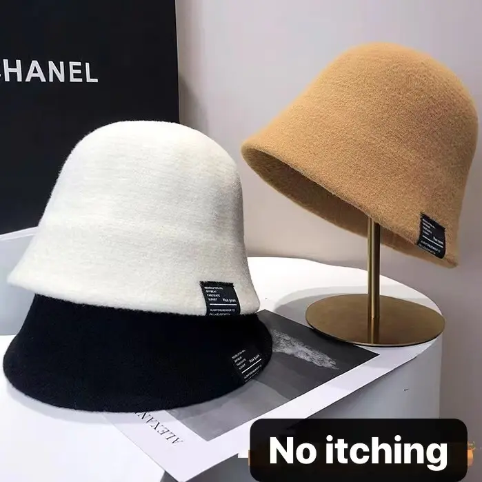 Korean Version Sticker Wool Knitted Fisherman Hat For Women In Autumn And Winter, Versatile Bucket Hat, Warm Woolen Basin Hat