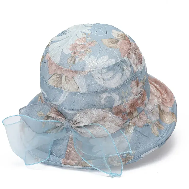 Women's Panama Sunscreen Sun Fisherman Bowl Top Hat with Printed Big Brim Fashion Flower Banquet Cap