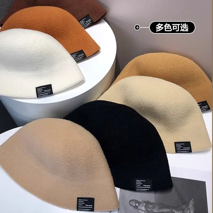 Korean Version Sticker Wool Knitted Fisherman Hat For Women In Autumn And Winter, Versatile Bucket Hat, Warm Woolen Basin Hat
