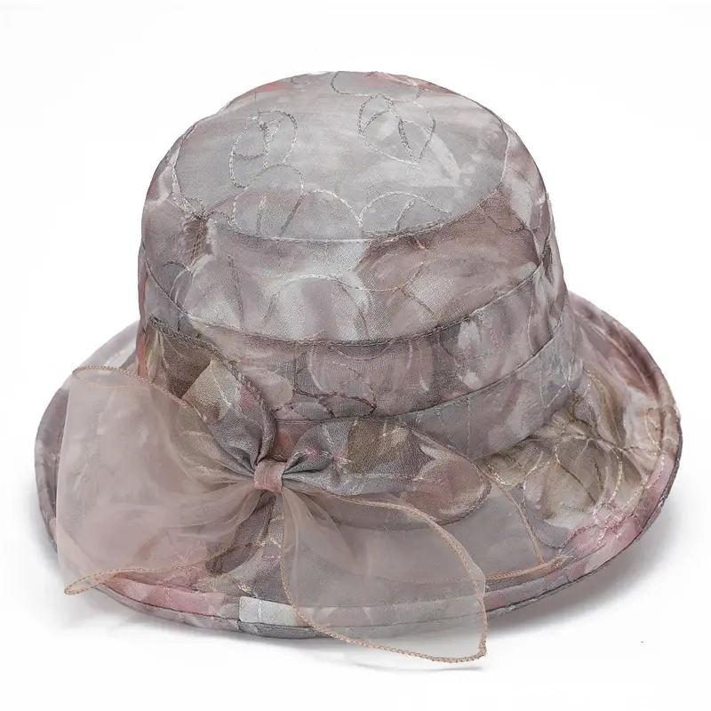 Women's Panama Sunscreen Sun Fisherman Bowl Top Hat with Printed Big Brim Fashion Flower Banquet Cap