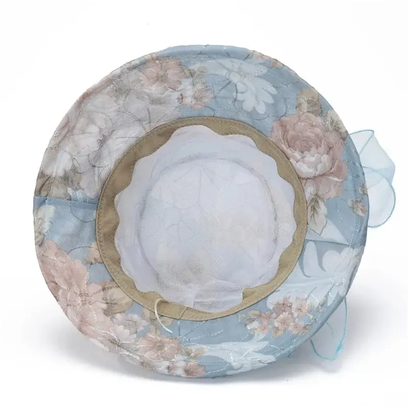 Women's Panama Sunscreen Sun Fisherman Bowl Top Hat with Printed Big Brim Fashion Flower Banquet Cap