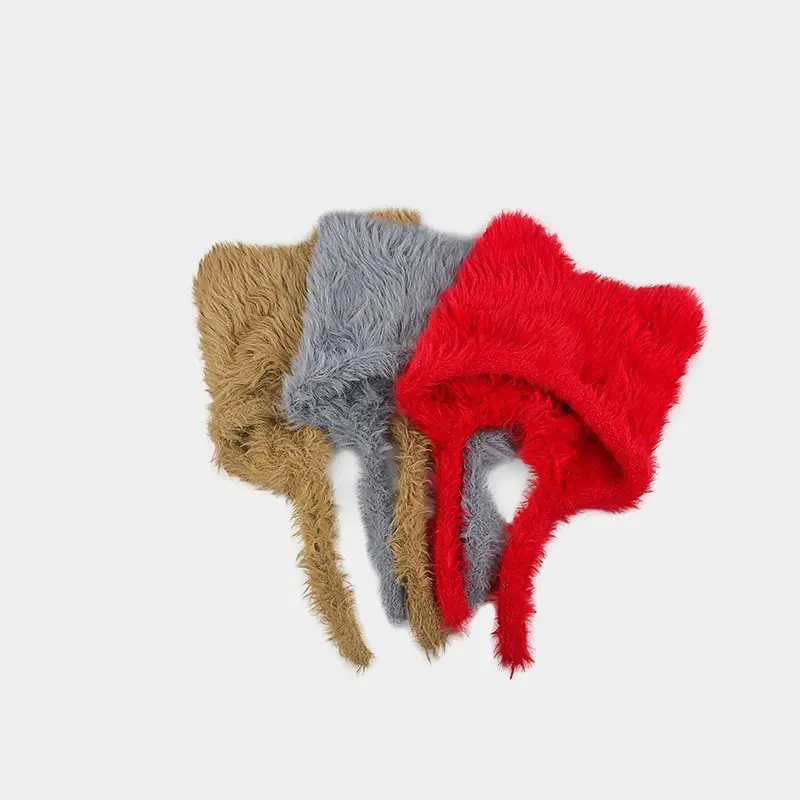 Autumn and Winter Soft Plush Cute Cat Ears Sweet Pullover Women's Hats Korean Casual Shopping Ear Protection Strap Beanies Cap
