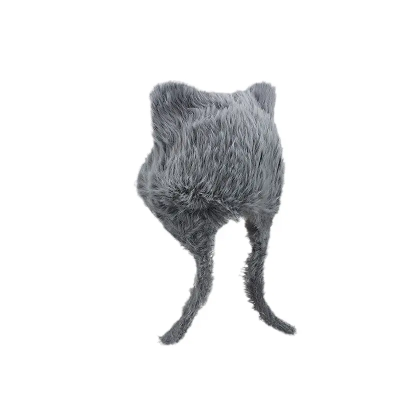 Autumn and Winter Soft Plush Cute Cat Ears Sweet Pullover Women's Hats Korean Casual Shopping Ear Protection Strap Beanies Cap