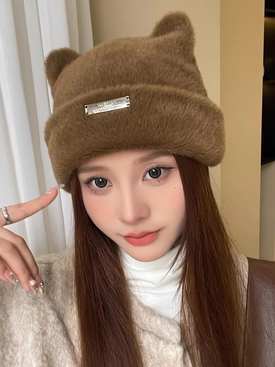 New Women's Faux Mink Fur Plush Fisherman Hat For Autumn And Winter, Warm And Cute Ear Sleeves, Head Cap, Ear Protection Hat