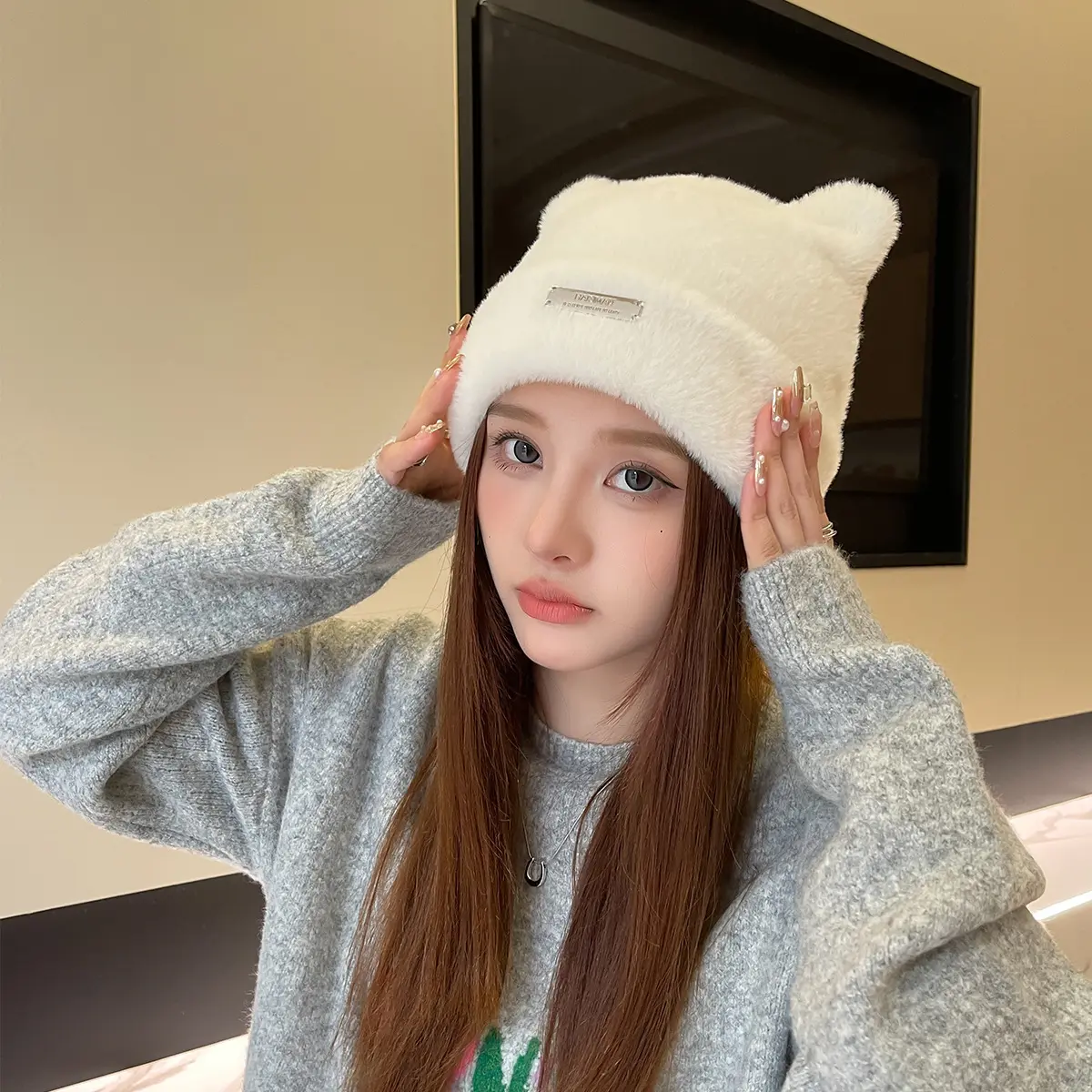 New Women's Faux Mink Fur Plush Fisherman Hat For Autumn And Winter, Warm And Cute Ear Sleeves, Head Cap, Ear Protection Hat