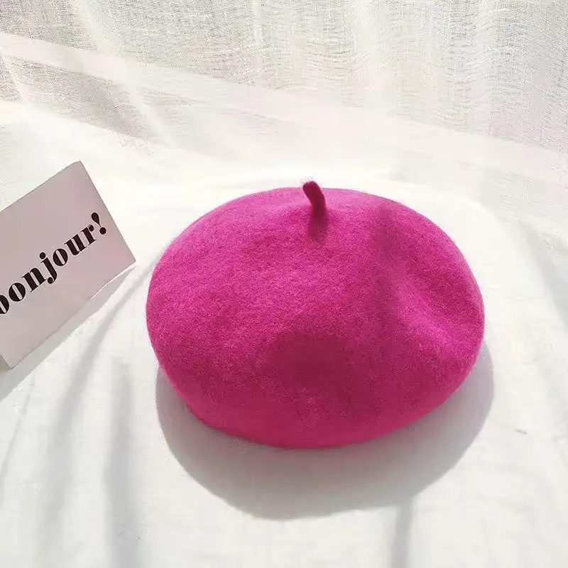 Elegant And Fashionable Solid Color Wool Thick Beret Winter Hat For Travel Shopping Warmth Vintage Painter And Parent-Child Hat