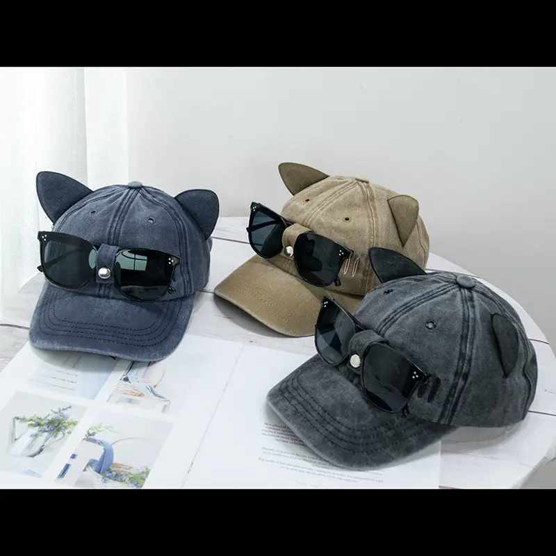 Cute Cat's Ears (Steamed Cat-Ear Shaped Bread) Pilot Sunglasses Baseball Cap Spring And Summer Korean Version Cap