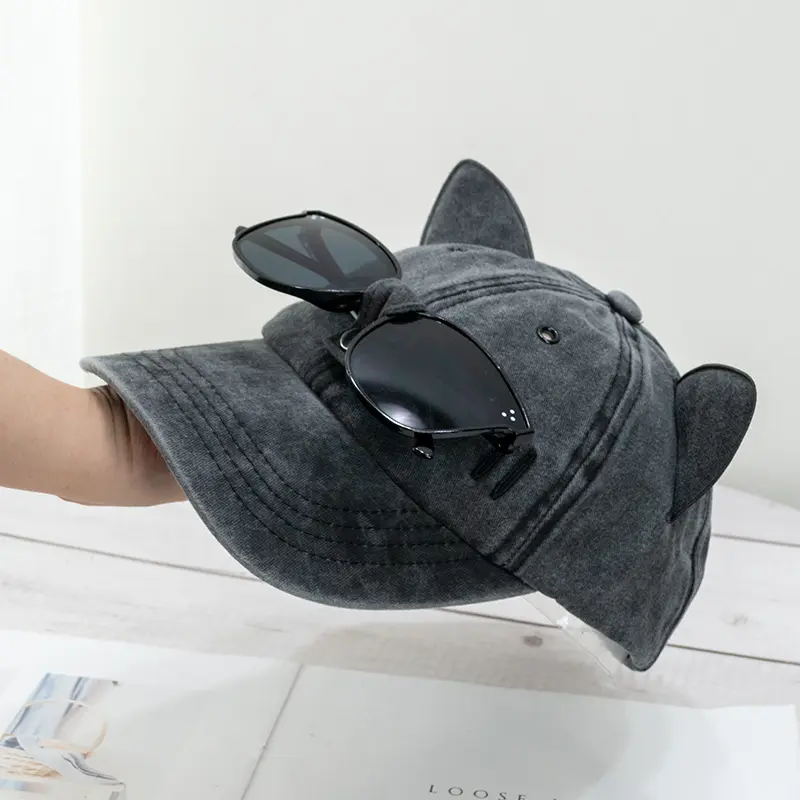 Cute Cat's Ears (Steamed Cat-Ear Shaped Bread) Pilot Sunglasses Baseball Cap Spring And Summer Korean Version Cap