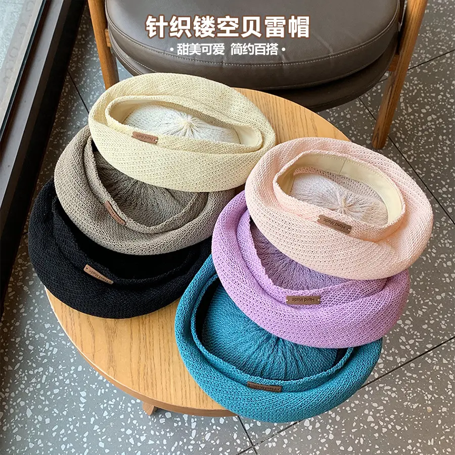 Women Summer Sweet Hollow Breathable Mesh Beret Hat Summer Thin Breathable Versatile Casual Fashion Painter Hat Trend