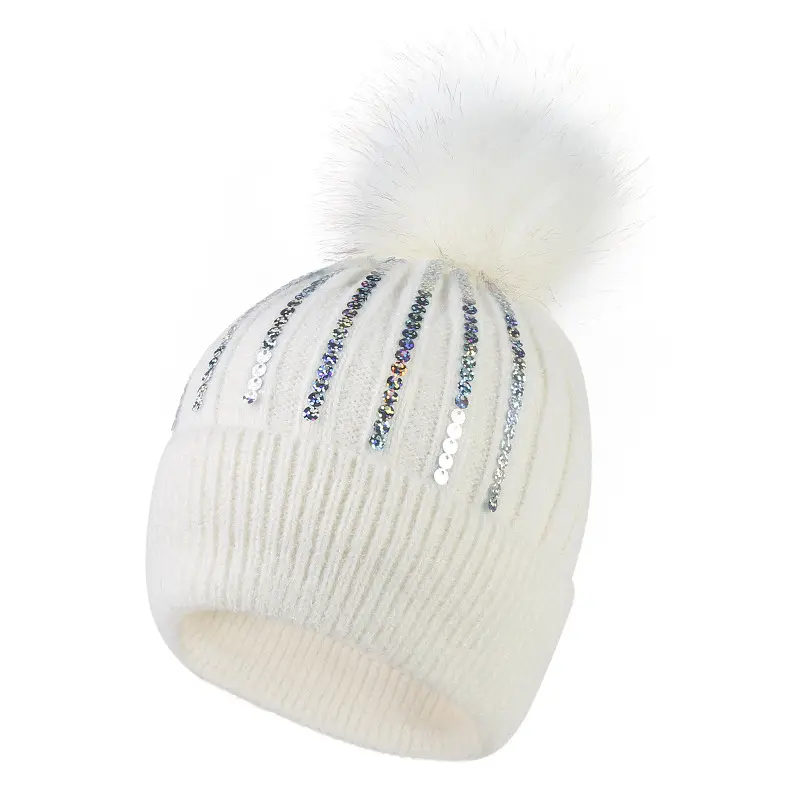 Autumn And Winter Knitted Hats With Warm Sequins, Wool Ball And Yarn Hats, Fashionable And Versatile Hats, New Outdoor Hats