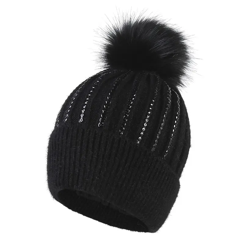 Autumn And Winter Knitted Hats With Warm Sequins, Wool Ball And Yarn Hats, Fashionable And Versatile Hats, New Outdoor Hats