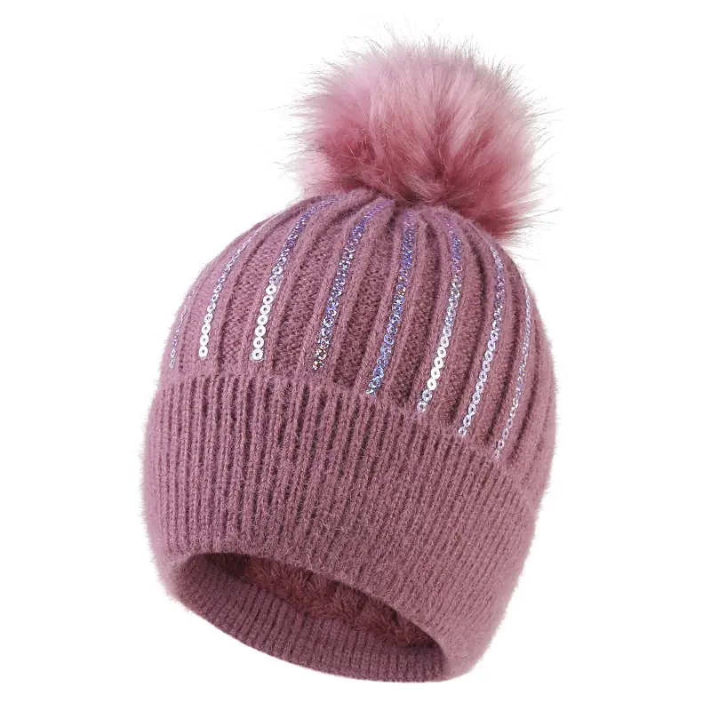 Autumn And Winter Knitted Hats With Warm Sequins, Wool Ball And Yarn Hats, Fashionable And Versatile Hats, New Outdoor Hats