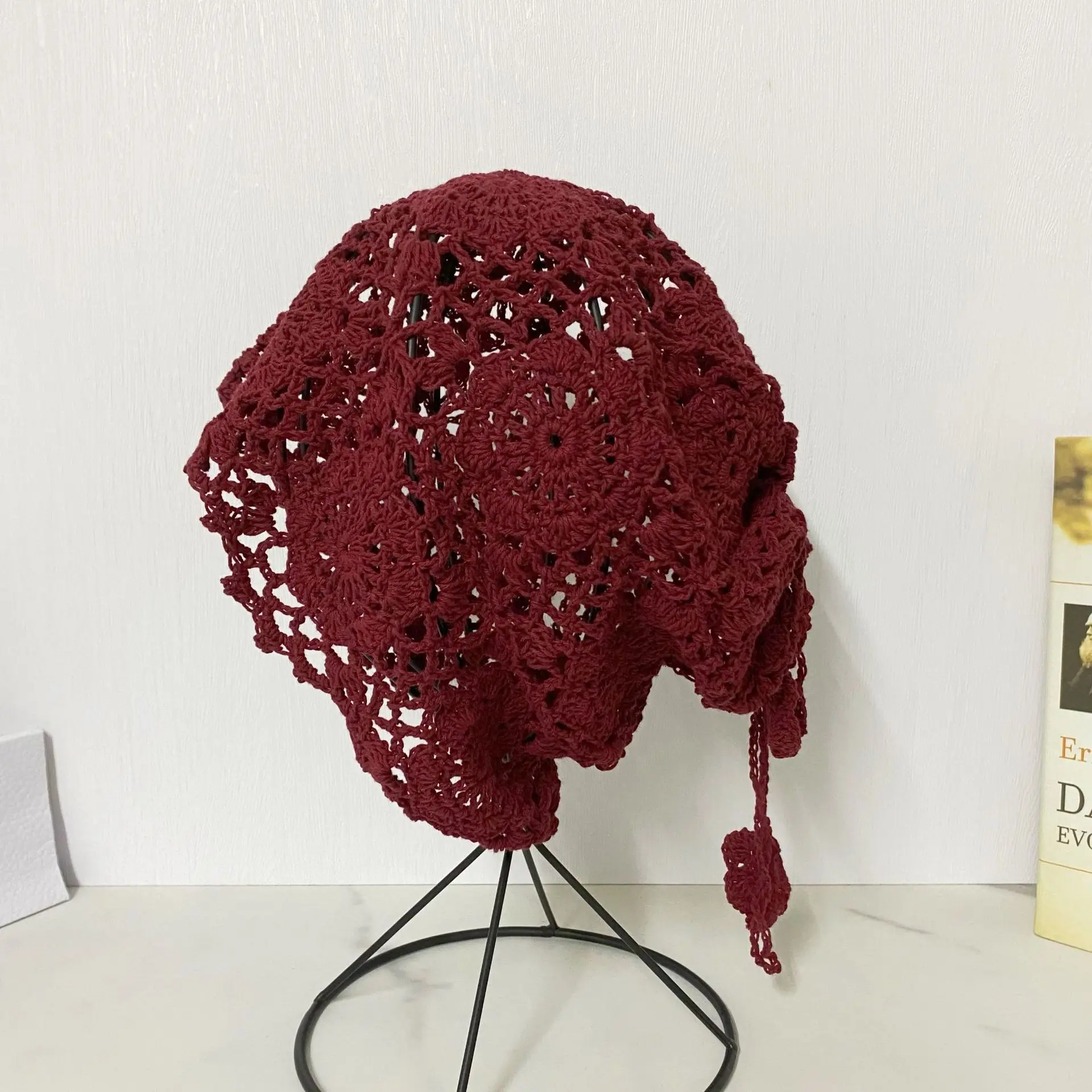 Spring/Summer Thin Hollow Cotton Handmade Women's Hooked Flower Hat Knitted Woolen Hat Headband Knitted Hat
