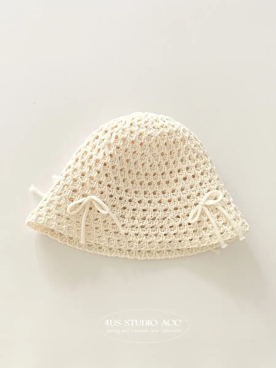 Korean Ins Spring Summer New Sweet Cute Hollow Bow Knitted Sun Bucket Hat Female Sunshade Fisherman Hat
