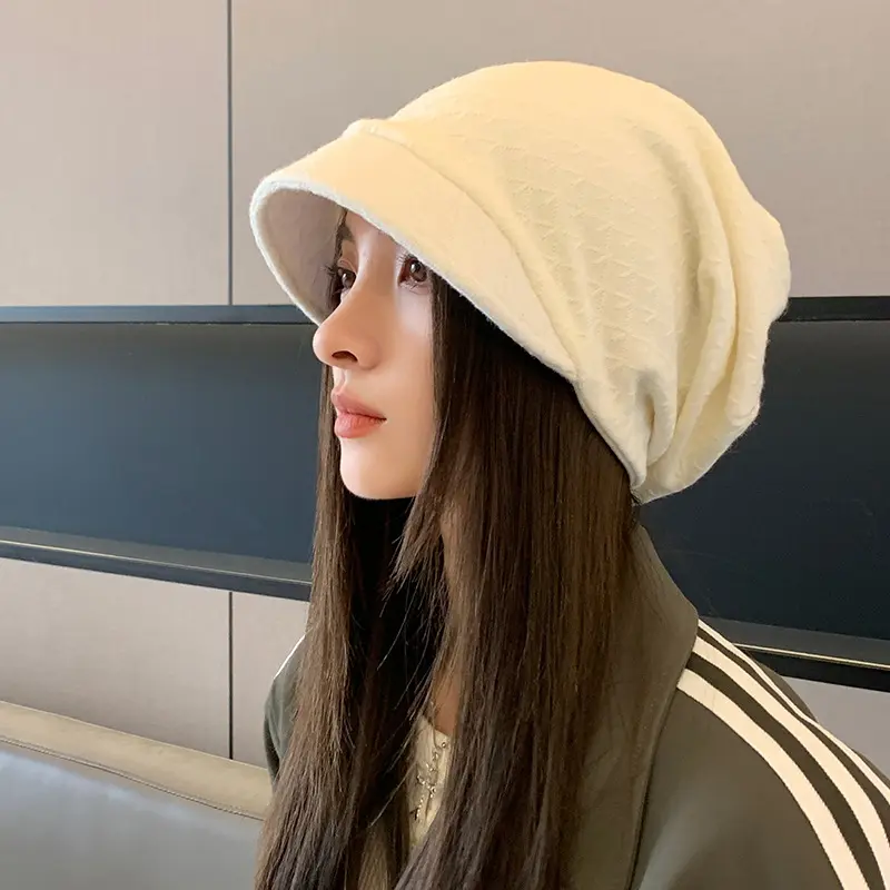 Small Eave Pile Pile Hat For Women 2024 New Autumn And Winter Baotou Hat Cold Hat Korean Version Knitted Yarn Hat