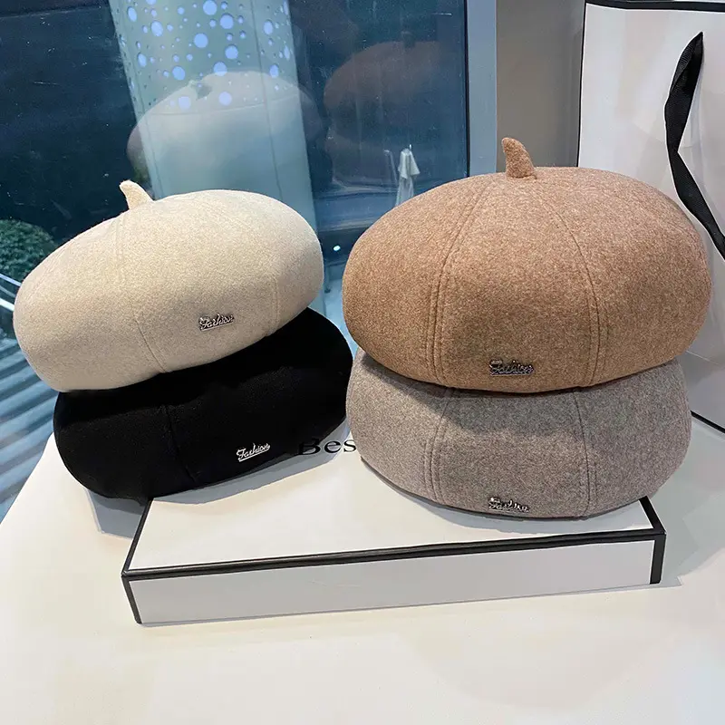 Beret Women's Autumn and Winter New Octagonal Painter Hat Casual Versatile Newspaper Boy Hat Retro British Hat