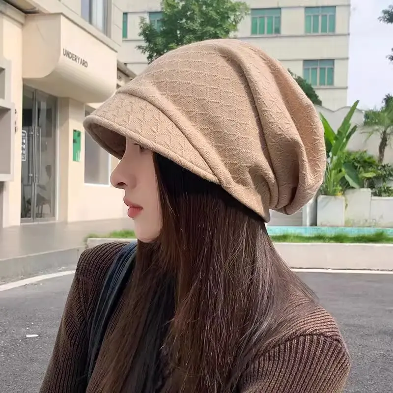 Small Eave Pile Pile Hat For Women 2024 New Autumn And Winter Baotou Hat Cold Hat Korean Version Knitted Yarn Hat