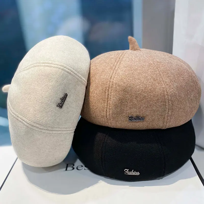 Beret Women's Autumn and Winter New Octagonal Painter Hat Casual Versatile Newspaper Boy Hat Retro British Hat