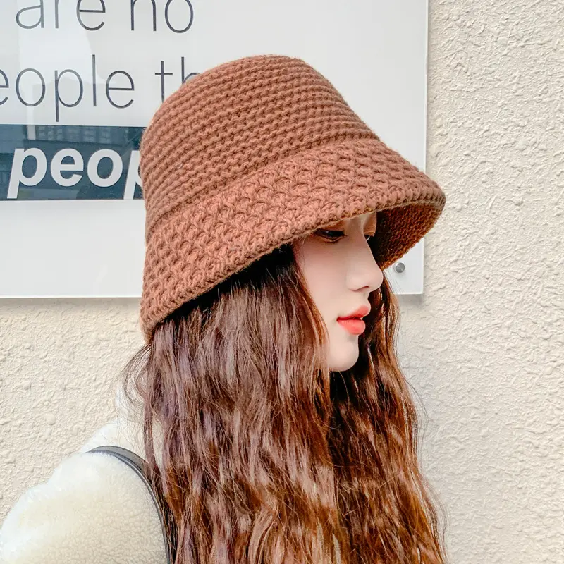 Fisherman's Hat Women's Autumn and Winter Woolen Warm Ear Protection Round Top Casual Bowl Hat I Bucket Hat