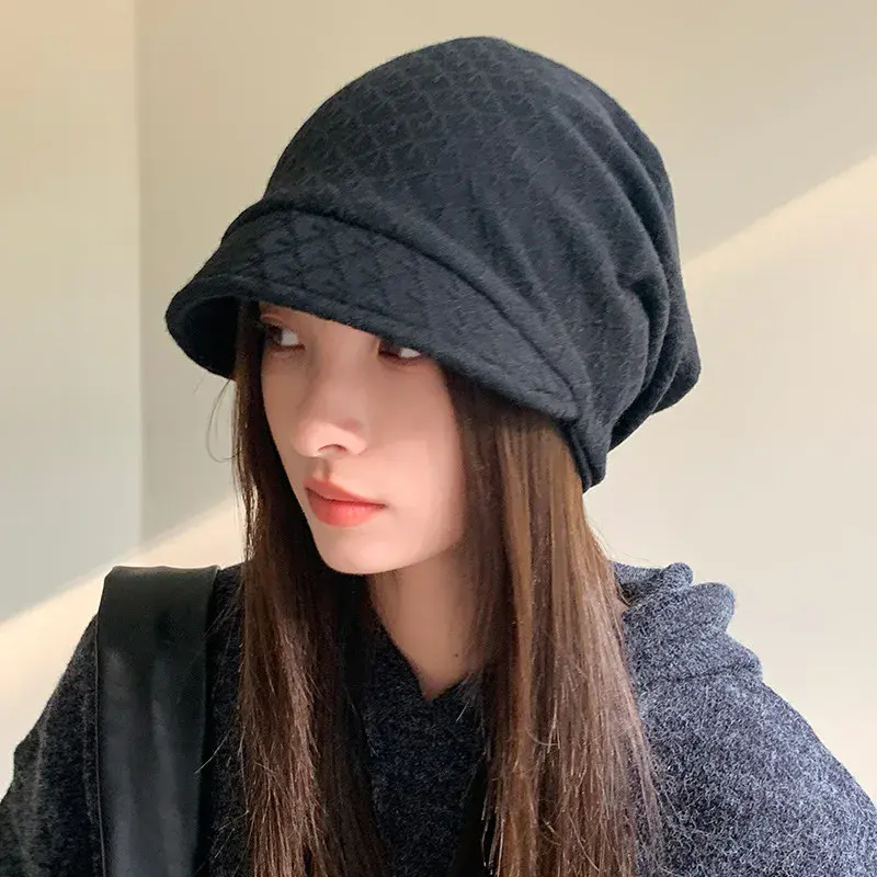 Small Eave Pile Pile Hat For Women 2024 New Autumn And Winter Baotou Hat Cold Hat Korean Version Knitted Yarn Hat