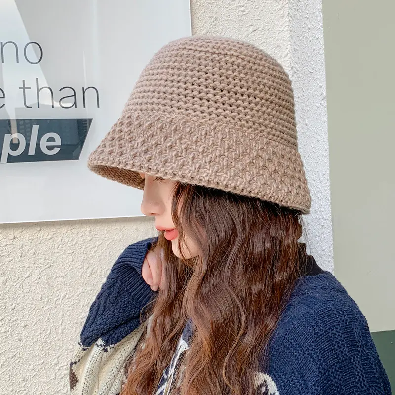 Fisherman's Hat Women's Autumn and Winter Woolen Warm Ear Protection Round Top Casual Bowl Hat I Bucket Hat