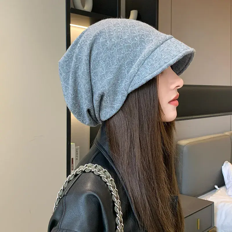 Small Eave Pile Pile Hat For Women 2024 New Autumn And Winter Baotou Hat Cold Hat Korean Version Knitted Yarn Hat