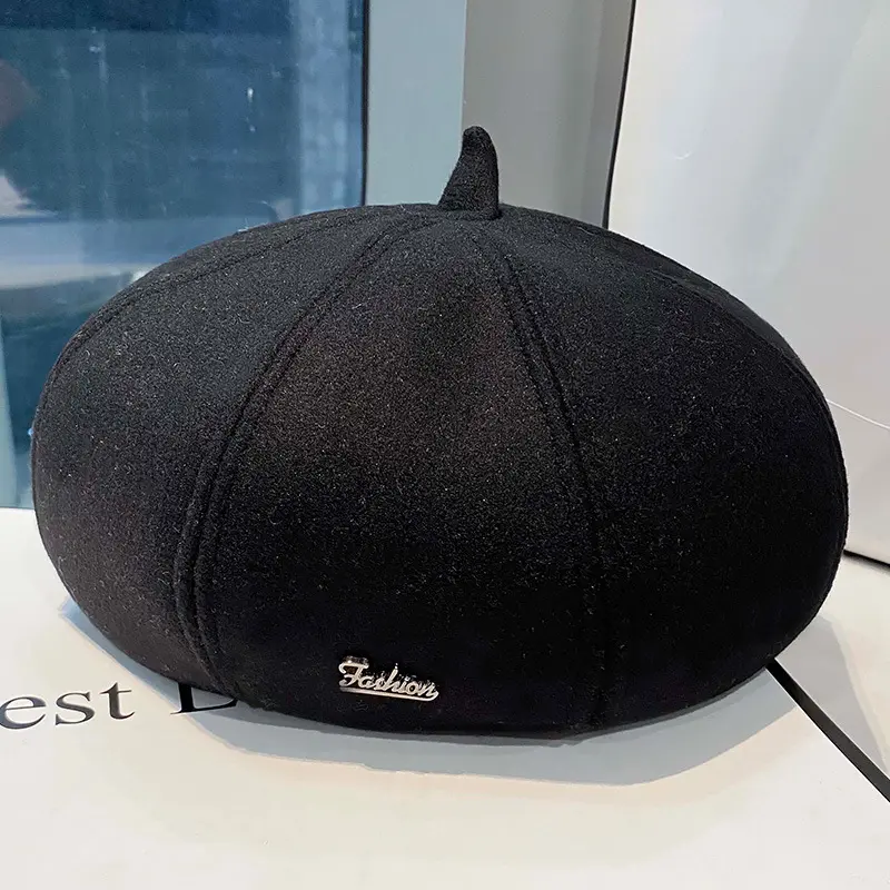 Beret Women's Autumn and Winter New Octagonal Painter Hat Casual Versatile Newspaper Boy Hat Retro British Hat