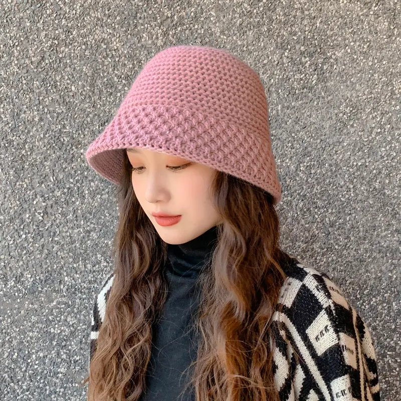 Fisherman's Hat Women's Autumn and Winter Woolen Warm Ear Protection Round Top Casual Bowl Hat I Bucket Hat