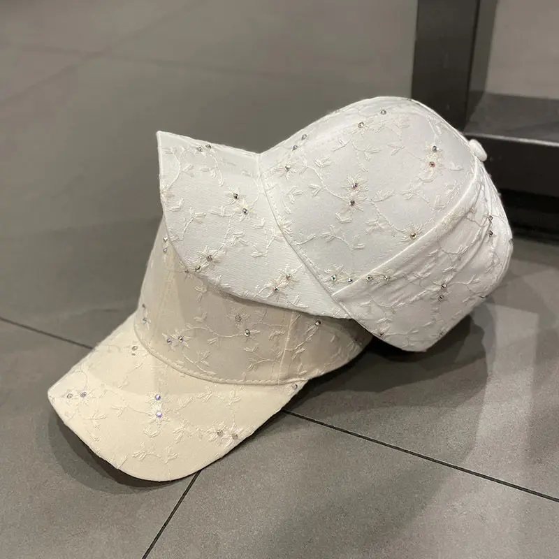 Baseball Cap Elegant Rhinestone Sun Duck Tongue Cap, Fashionable and Versatile Summer Women's Flower Sunscreen Hat